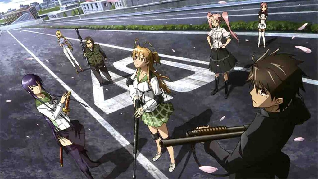 High school of the dead is a renown survival romance anime staged in zombie world