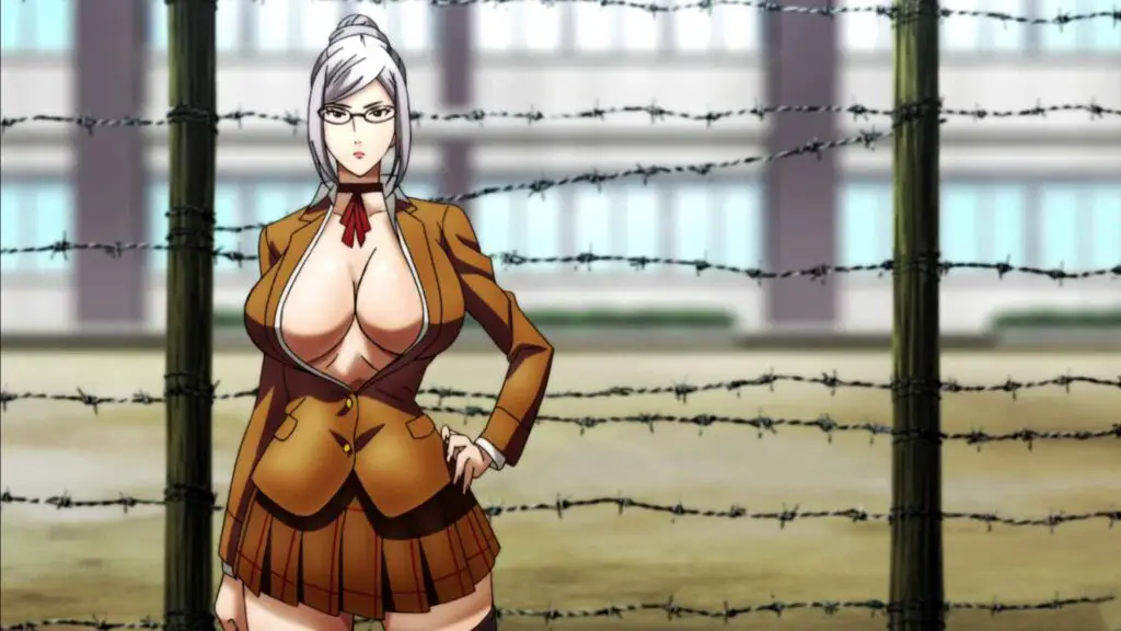 Meiko Shiraki from prison school anime is white haired big oppai lew anime female