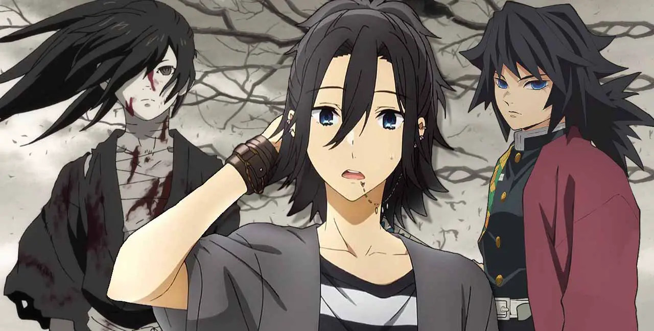 male anime character with long black hair